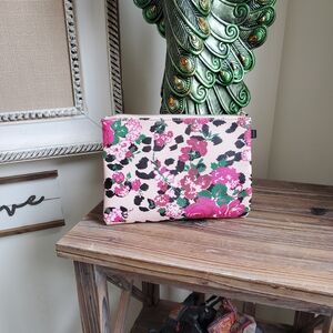 Betsey Johnson Pink Floral & Black Spot Zip Clutch